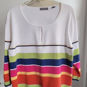 Kate Hill Woman's Colorful Stripes Top (Size: 1X)